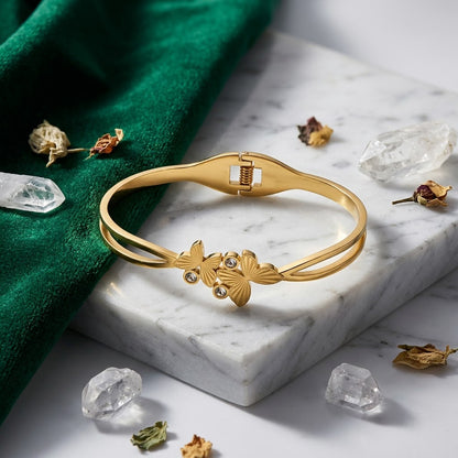 Golden Papillon Fluted Butterfly Wing Hinged Bangle - 04 Creative Shot