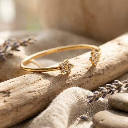 Petite Crystal Blossom Floral Open Cuff Bangle - 05 Lifestyle Shot