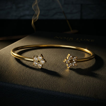 Petite Crystal Blossom Floral Open Cuff Bangle - 07 Moody Shot