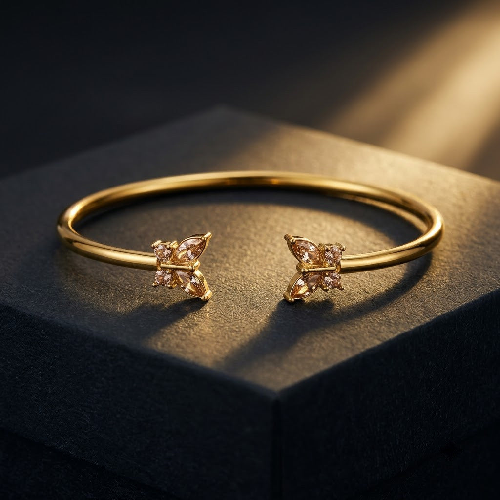 Dual Rose Blush Crystal Butterfly Open Cuff Bangle - 07 Moody Shot