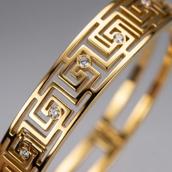 Imperial Greek Key Meander Geometric Openwork Bangle - 03 Close Up Shot