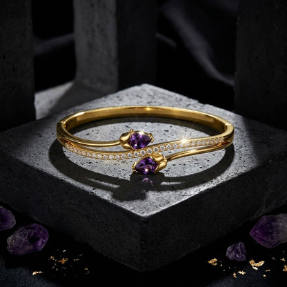 Royal Amethyst Violet Pear Gemstone Bypass Bangle - 06 Editorial Shot
