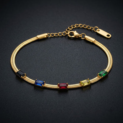 Rainbow Sapphire Baguette Gemstone Snake Chain Bracelet - View 5 | ANUSI 18K Gold Jewelry