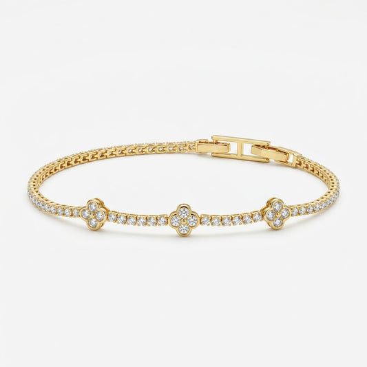 Four-Leaf Clover Micropavé Station Tennis Bracelet - View 1 | ANUSI 18K Gold Jewelry