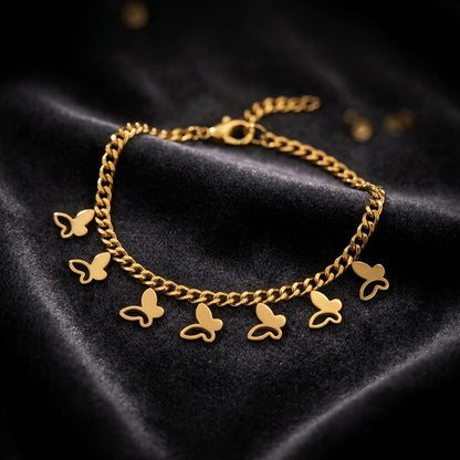 Cascading Flutter Butterfly Charm Fringe Anklet - View 7 | ANUSI 18K Gold Jewelry
