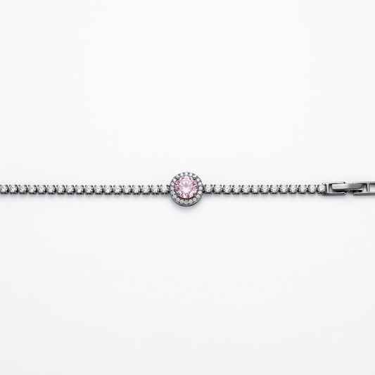 Blush Pink Sapphire Halo Solitaire Tennis Bracelet - View 1 | ANUSI 18K Gold Jewelry