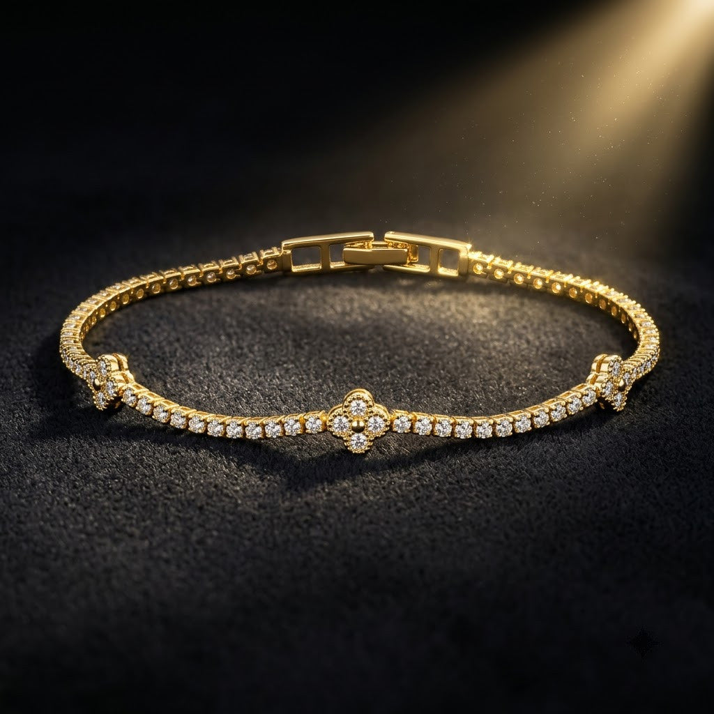 Four-Leaf Clover Micropavé Station Tennis Bracelet - View 7 | ANUSI 18K Gold Jewelry