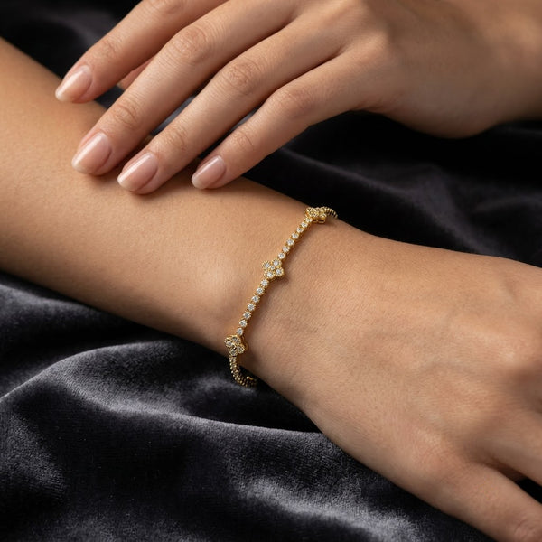 Four-Leaf Clover Micropavé Station Tennis Bracelet - View 2 | ANUSI 18K Gold Jewelry