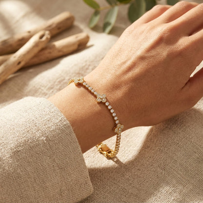 Four-Leaf Clover Micropavé Station Tennis Bracelet - View 5 | ANUSI 18K Gold Jewelry