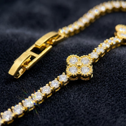 Four-Leaf Clover Micropavé Station Tennis Bracelet - View 3 | ANUSI 18K Gold Jewelry