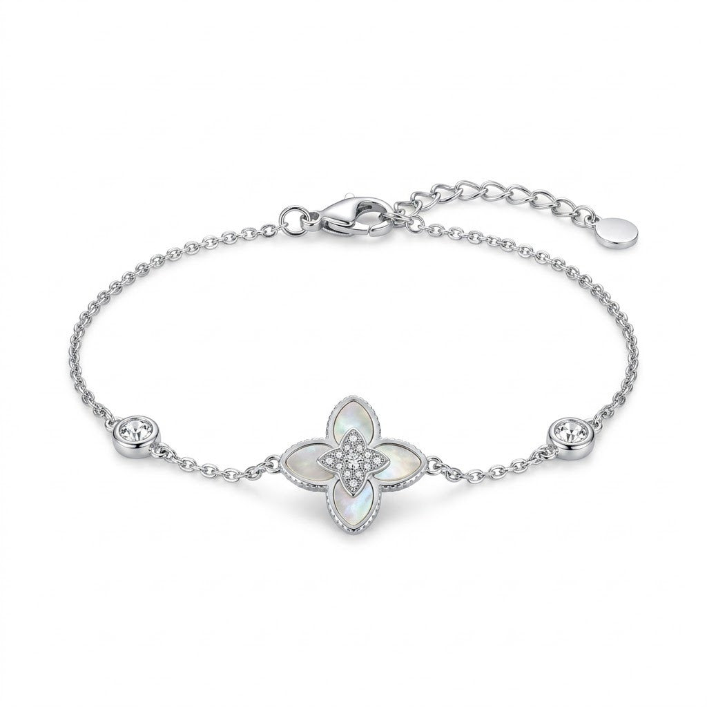 Guilloche Four-Leaf Lucky Clover Station Bracelet - View 1 | ANUSI 18K Gold Jewelry