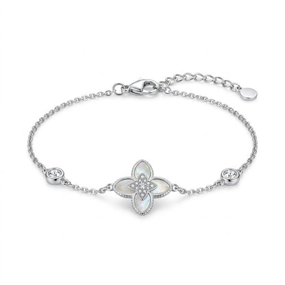 Guilloche Four-Leaf Lucky Clover Station Bracelet - View 1 | ANUSI 18K Gold Jewelry