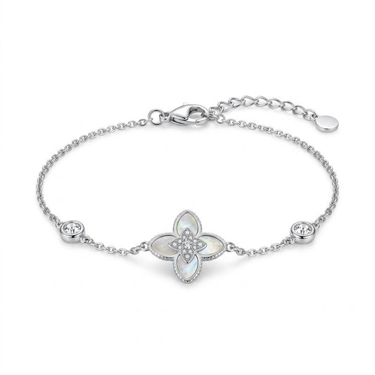 Guilloche Four-Leaf Lucky Clover Station Bracelet - View 1 | ANUSI 18K Gold Jewelry