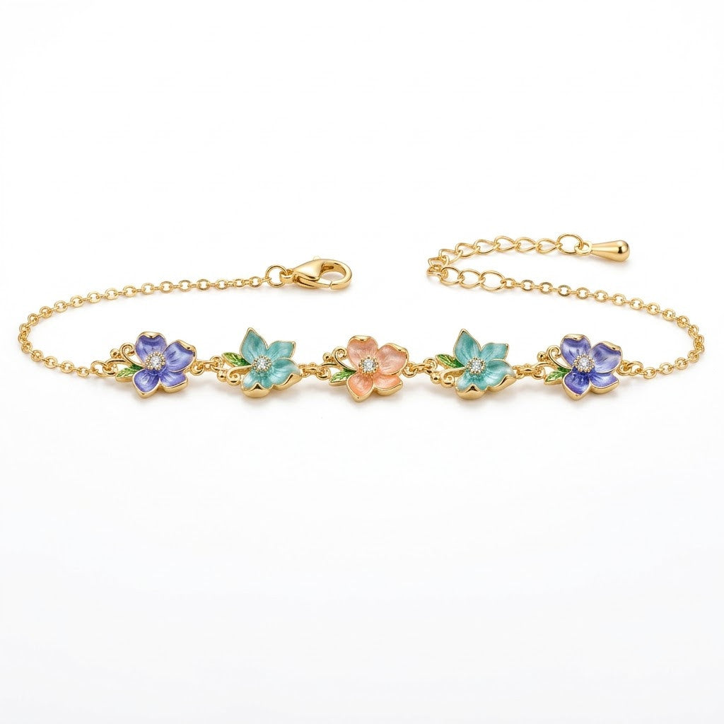 Sakura Pastel Blossom Garland Crystal Bracelet - View 1 | ANUSI 18K Gold Jewelry