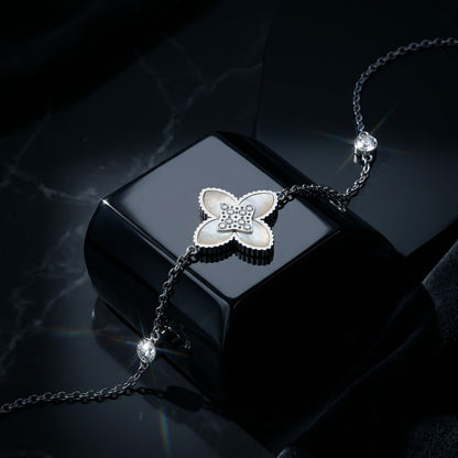 Guilloche Four-Leaf Lucky Clover Station Bracelet - View 6 | ANUSI 18K Gold Jewelry