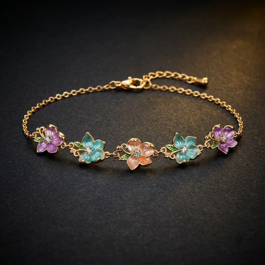 Sakura Pastel Blossom Garland Crystal Bracelet - View 7 | ANUSI 18K Gold Jewelry