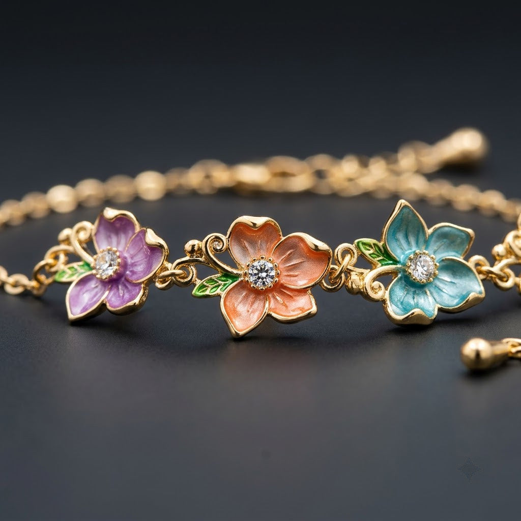Sakura Pastel Blossom Garland Crystal Bracelet - View 3 | ANUSI 18K Gold Jewelry