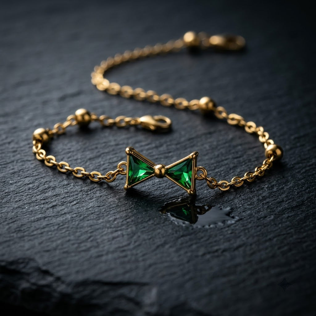 Emerald Geometric Hourglass Roman Knot Beaded Bracelet - View 6 | ANUSI 18K Gold Jewelry