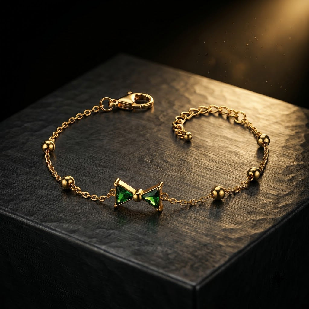 Emerald Geometric Hourglass Roman Knot Beaded Bracelet - View 7 | ANUSI 18K Gold Jewelry
