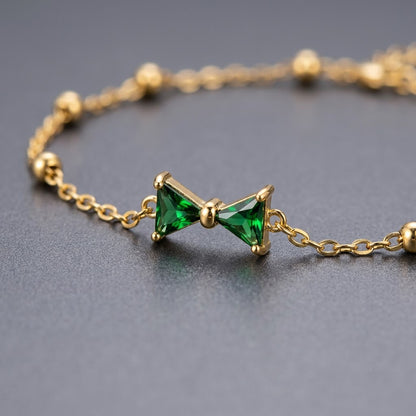 Emerald Geometric Hourglass Roman Knot Beaded Bracelet - View 3 | ANUSI 18K Gold Jewelry