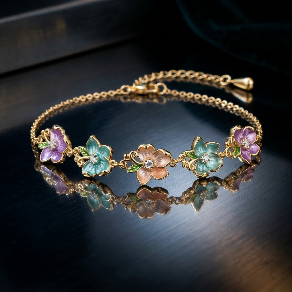 Sakura Pastel Blossom Garland Crystal Bracelet - View 6 | ANUSI 18K Gold Jewelry