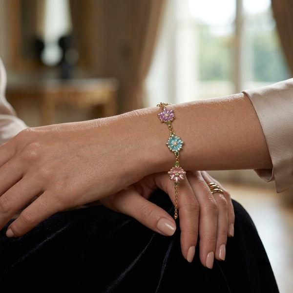 Multicolor Crystal Blossom Cluster Dainty Bracelet - View 2 | ANUSI 18K Gold Jewelry