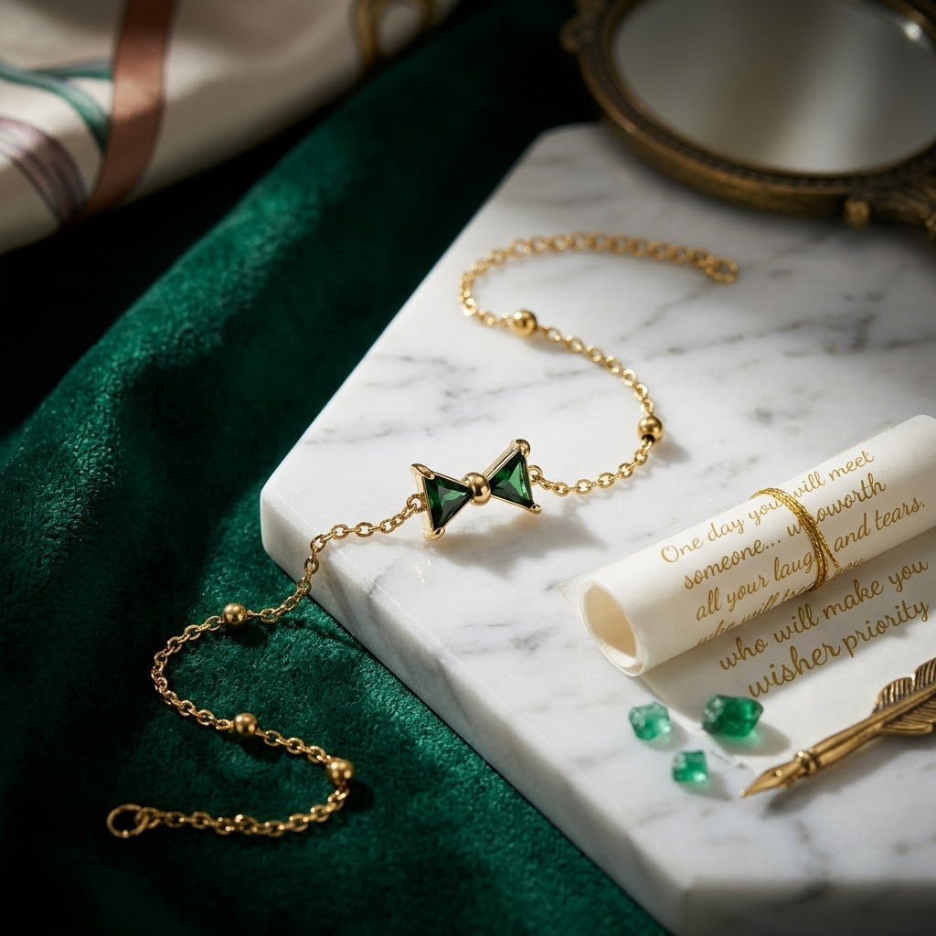 Emerald Geometric Hourglass Roman Knot Beaded Bracelet - View 4 | ANUSI 18K Gold Jewelry