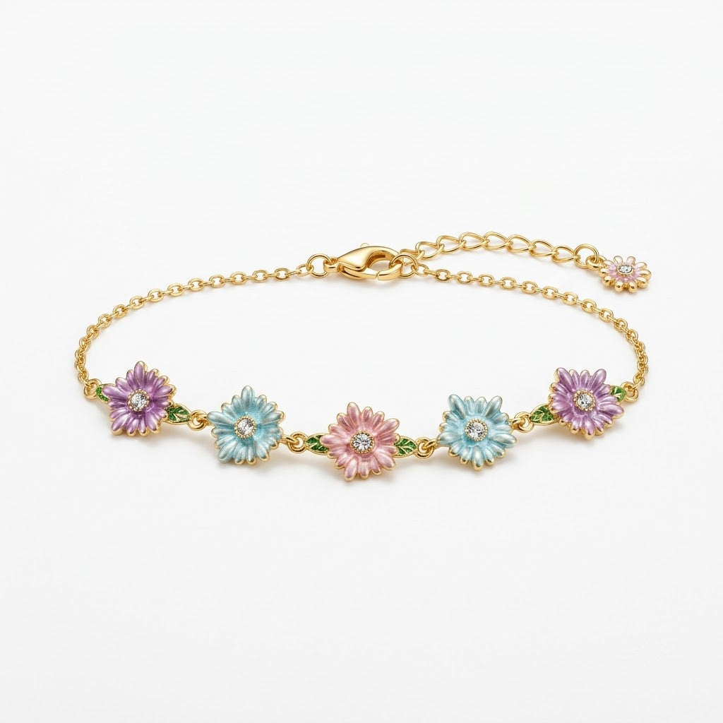 Multicolor Crystal Blossom Cluster Dainty Bracelet - View 1 | ANUSI 18K Gold Jewelry
