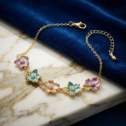 Sakura Pastel Blossom Garland Crystal Bracelet - View 4 | ANUSI 18K Gold Jewelry