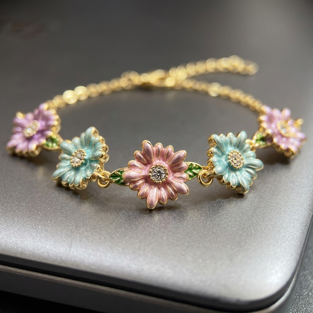 Multicolor Crystal Blossom Cluster Dainty Bracelet - View 3 | ANUSI 18K Gold Jewelry