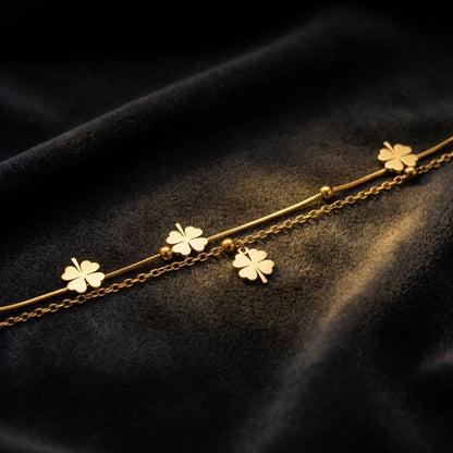 Four-Leaf Clover Dual-Strand Satellite Beaded Bracelet - View 7 | ANUSI 18K Gold Jewelry