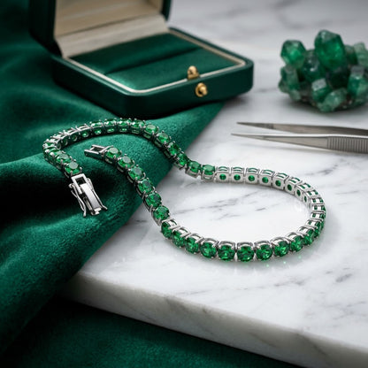 Emerald Green Solitaire Crystal Tennis Bracelet - View 4 | ANUSI 18K Gold Jewelry