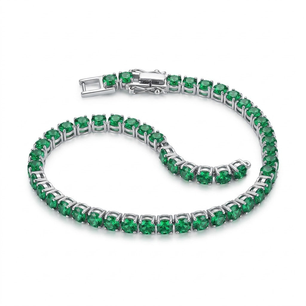 Emerald Green Solitaire Crystal Tennis Bracelet - View 1 | ANUSI 18K Gold Jewelry