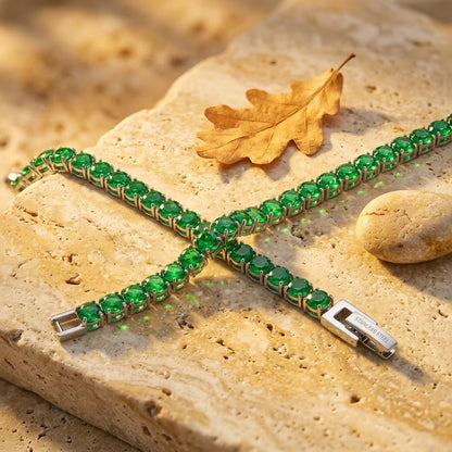 Emerald Green Solitaire Crystal Tennis Bracelet - View 5 | ANUSI 18K Gold Jewelry