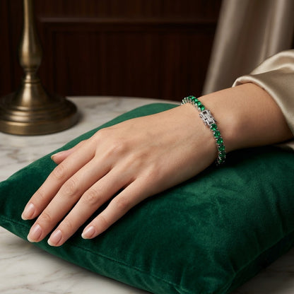 Emerald Green Solitaire Crystal Tennis Bracelet - View 2 | ANUSI 18K Gold Jewelry