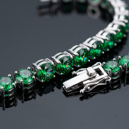Emerald Green Solitaire Crystal Tennis Bracelet - View 3 | ANUSI 18K Gold Jewelry
