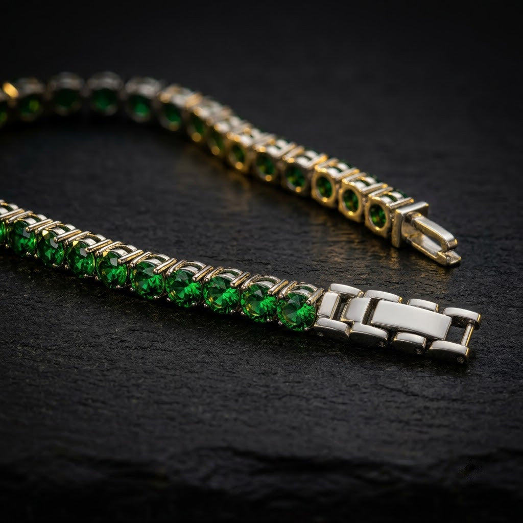 Emerald Green Solitaire Crystal Tennis Bracelet - View 7 | ANUSI 18K Gold Jewelry