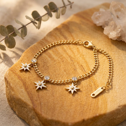 Celestial Shooting Star Dangle Charm Link Bracelet - View 5 | ANUSI 18K Gold Jewelry