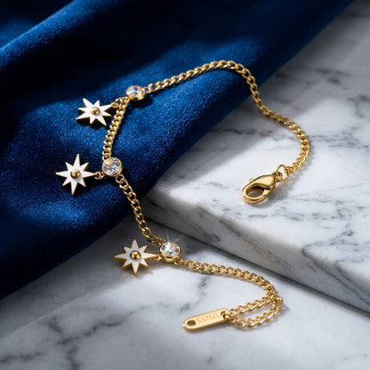Celestial Shooting Star Dangle Charm Link Bracelet - View 4 | ANUSI 18K Gold Jewelry