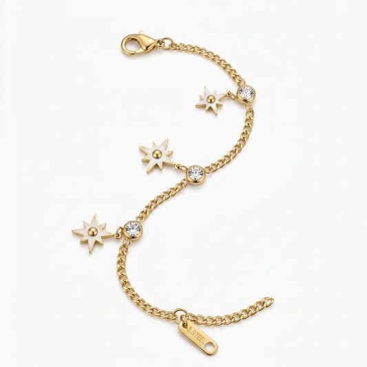Celestial Shooting Star Dangle Charm Link Bracelet - View 1 | ANUSI 18K Gold Jewelry