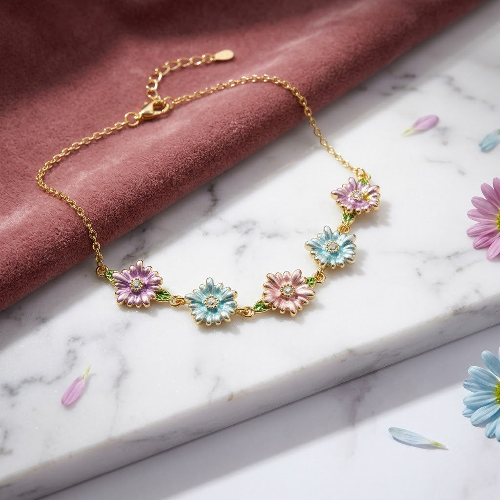 Multicolor Crystal Blossom Cluster Dainty Bracelet - View 4 | ANUSI 18K Gold Jewelry