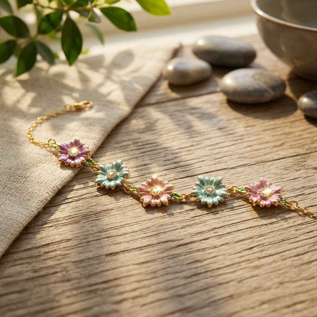 Multicolor Crystal Blossom Cluster Dainty Bracelet - View 5 | ANUSI 18K Gold Jewelry