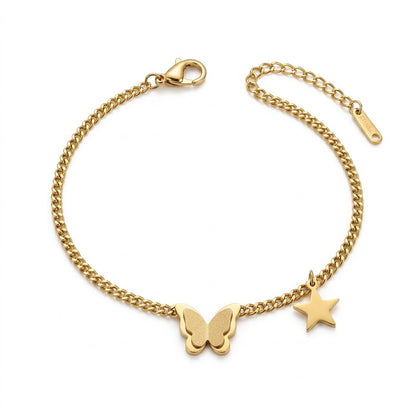 Golden Papillon Butterfly & Star Dangle Charm Anklet - View 1 | ANUSI 18K Gold Jewelry