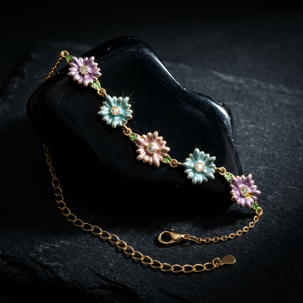 Multicolor Crystal Blossom Cluster Dainty Bracelet - View 6 | ANUSI 18K Gold Jewelry