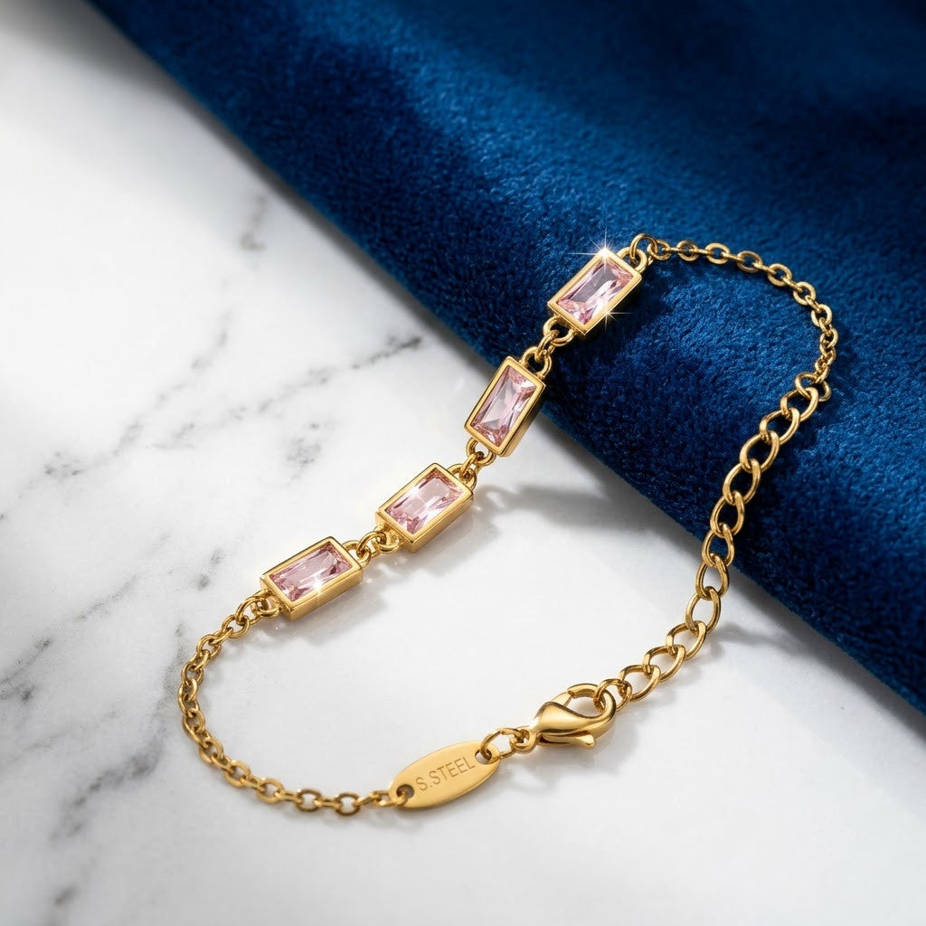 Champagne Tourmaline Baguette Crystal Bar Bracelet - View 4 | ANUSI 18K Gold Jewelry
