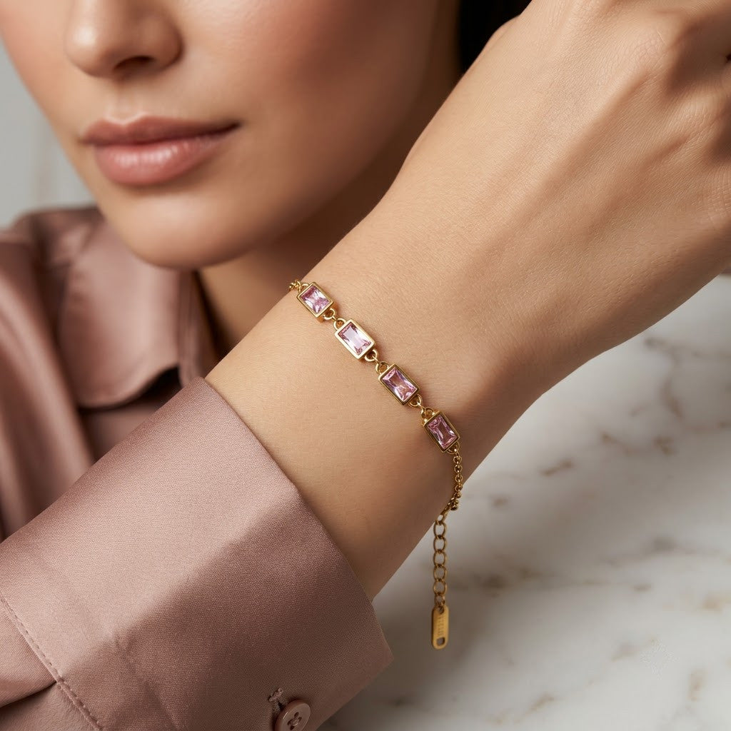 Champagne Tourmaline Baguette Crystal Bar Bracelet - View 2 | ANUSI 18K Gold Jewelry