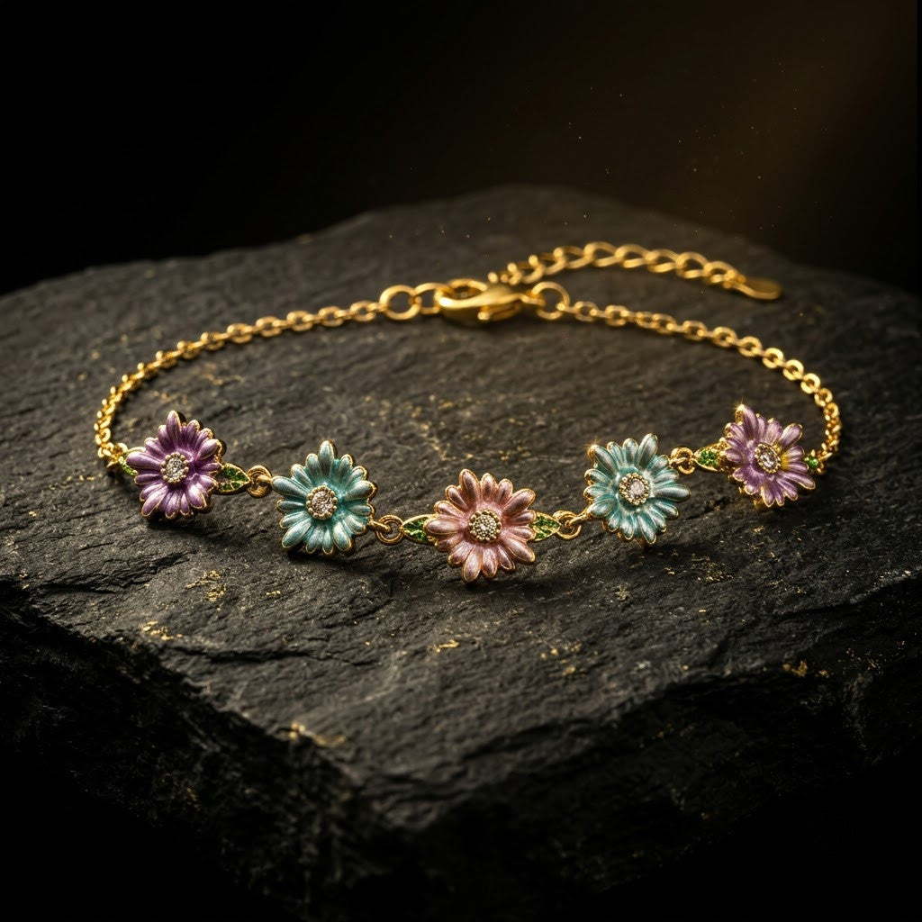 Multicolor Crystal Blossom Cluster Dainty Bracelet - View 7 | ANUSI 18K Gold Jewelry
