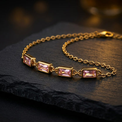 Champagne Tourmaline Baguette Crystal Bar Bracelet - View 7 | ANUSI 18K Gold Jewelry