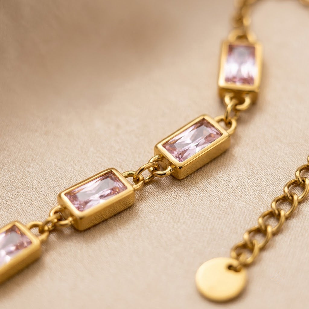 Champagne Tourmaline Baguette Crystal Bar Bracelet - View 3 | ANUSI 18K Gold Jewelry