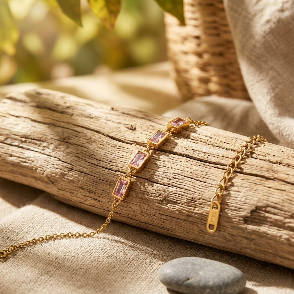 Champagne Tourmaline Baguette Crystal Bar Bracelet - View 5 | ANUSI 18K Gold Jewelry